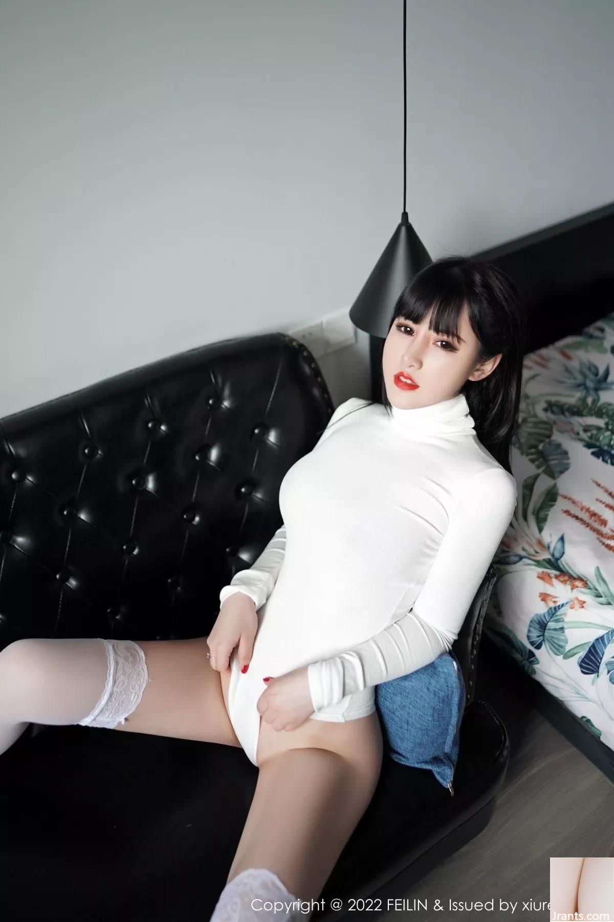 (FEILIN嗲国囡) VOL.362 Người mẫu Shishi Kiki Đồng phục bó sát màu trắng + nội y lụa đỏ khoe vóc dáng hoàn hảo trong bộ ảnh quyến rũ (74P) - Ảnh 24