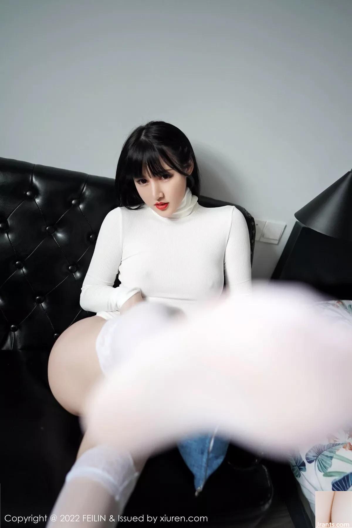 (FEILIN嗲国囡) VOL.362 Người mẫu Shishi Kiki Đồng phục bó sát màu trắng + nội y lụa đỏ khoe vóc dáng hoàn hảo trong bộ ảnh quyến rũ (74P) - Ảnh 26