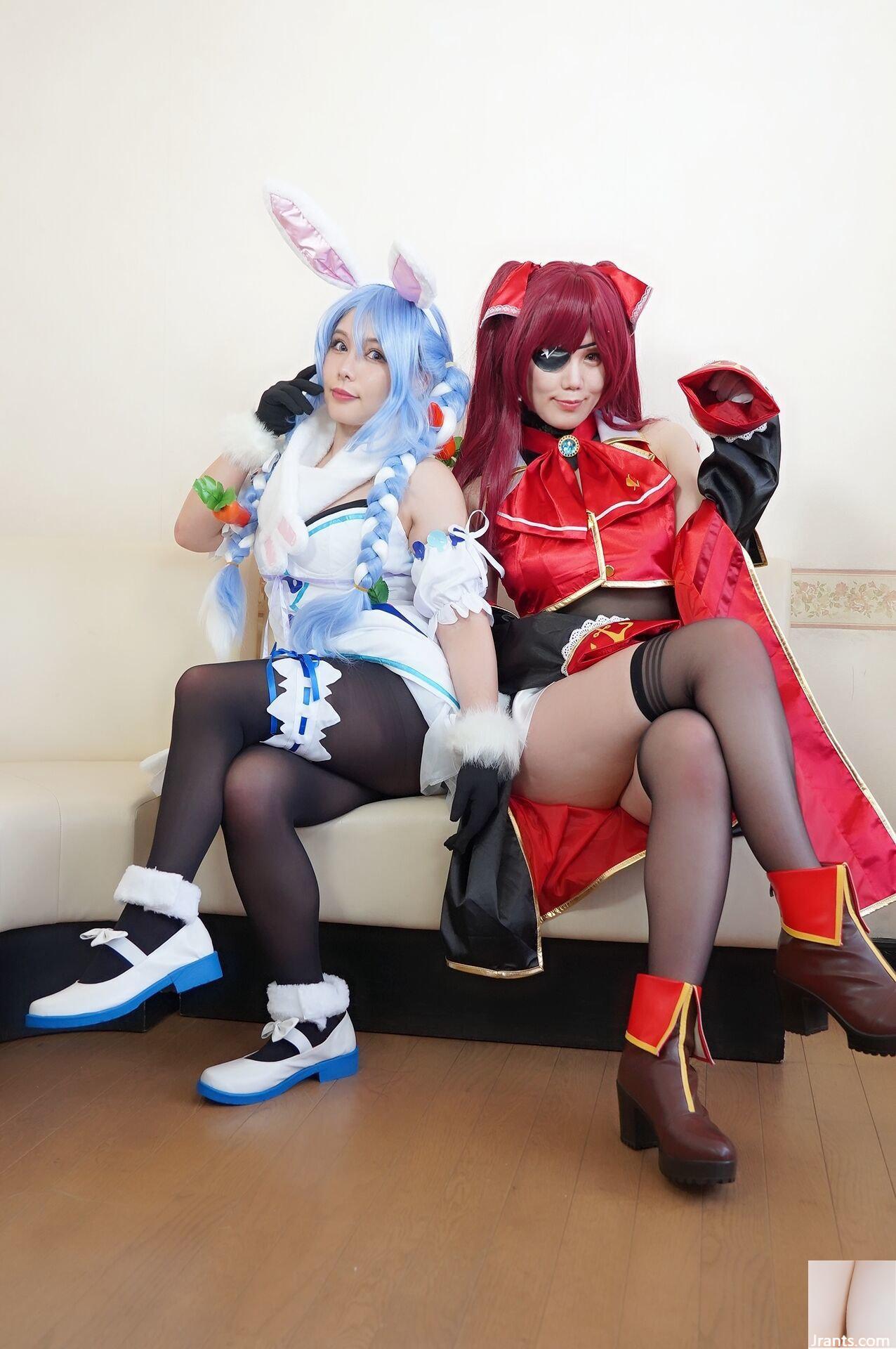 Double Big Breasts Nuruteka Oil Covered Harem 3P Sex (Ho〇 Live Hojo Marin & Usada Pekora) - Ảnh 10