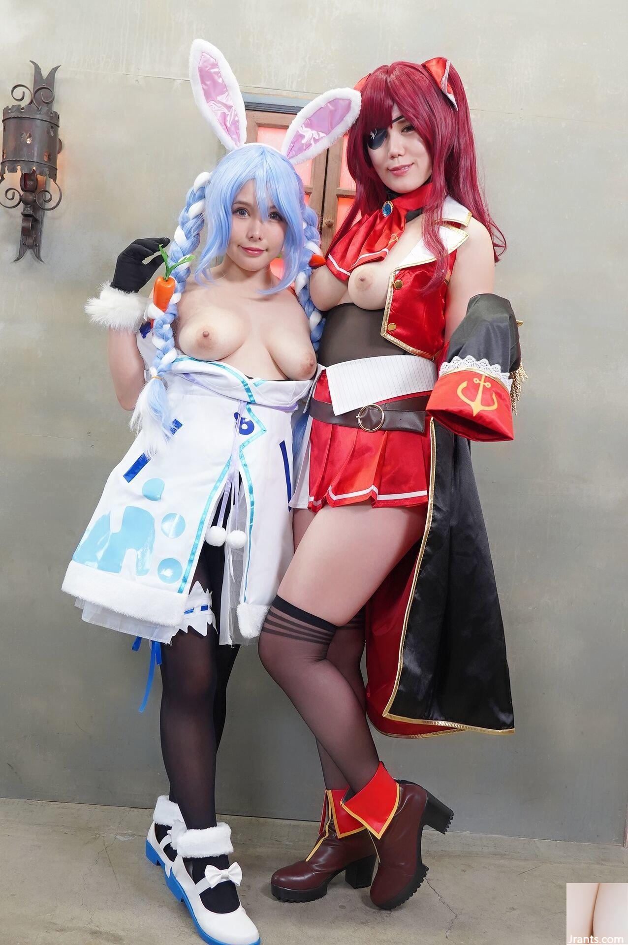 Double Big Breasts Nuruteka Oil Covered Harem 3P Sex (Ho〇 Live Hojo Marin & Usada Pekora) - Ảnh 21