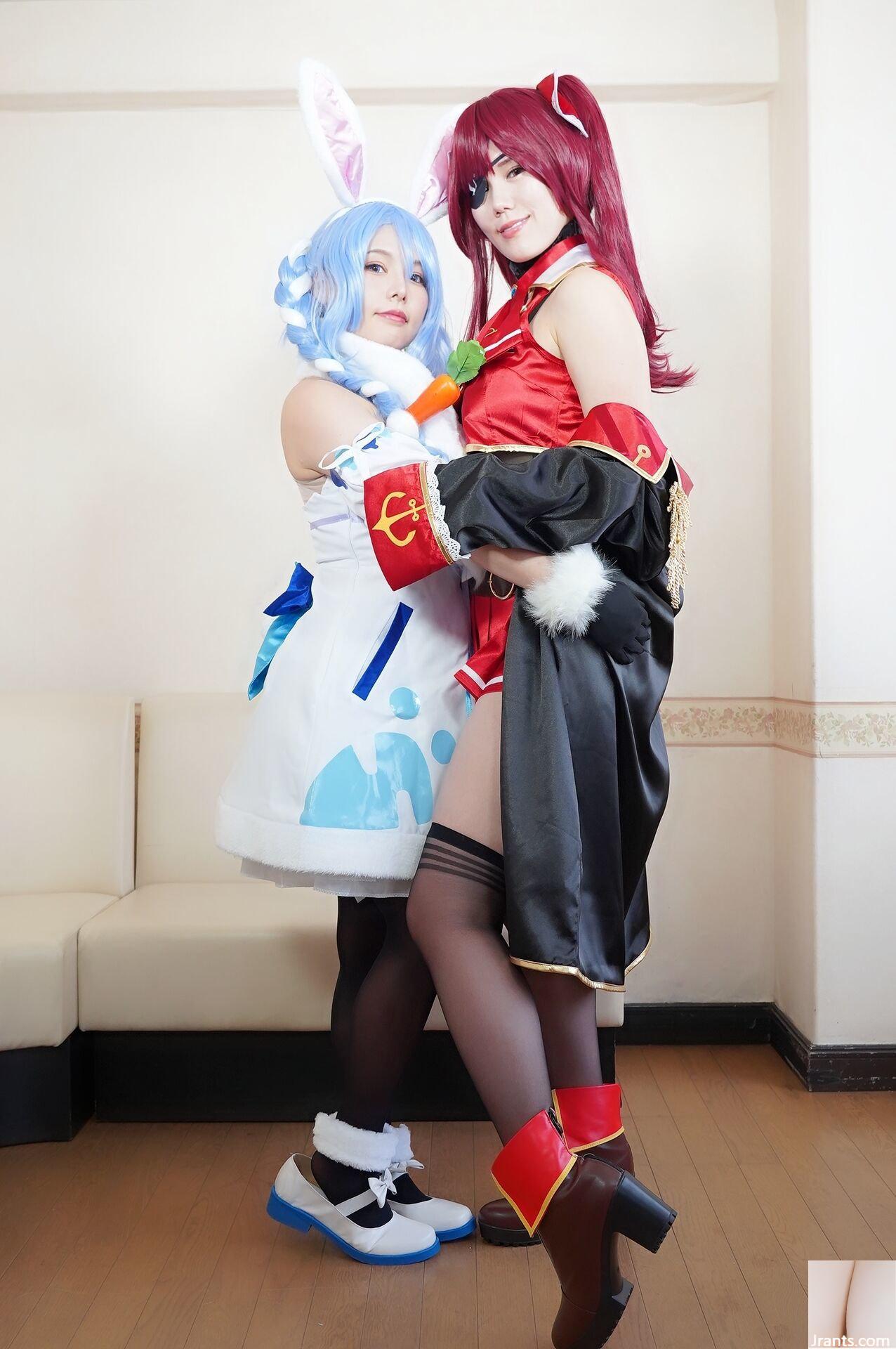 Double Big Breasts Nuruteka Oil Covered Harem 3P Sex (Ho〇 Live Hojo Marin & Usada Pekora) - Ảnh 3