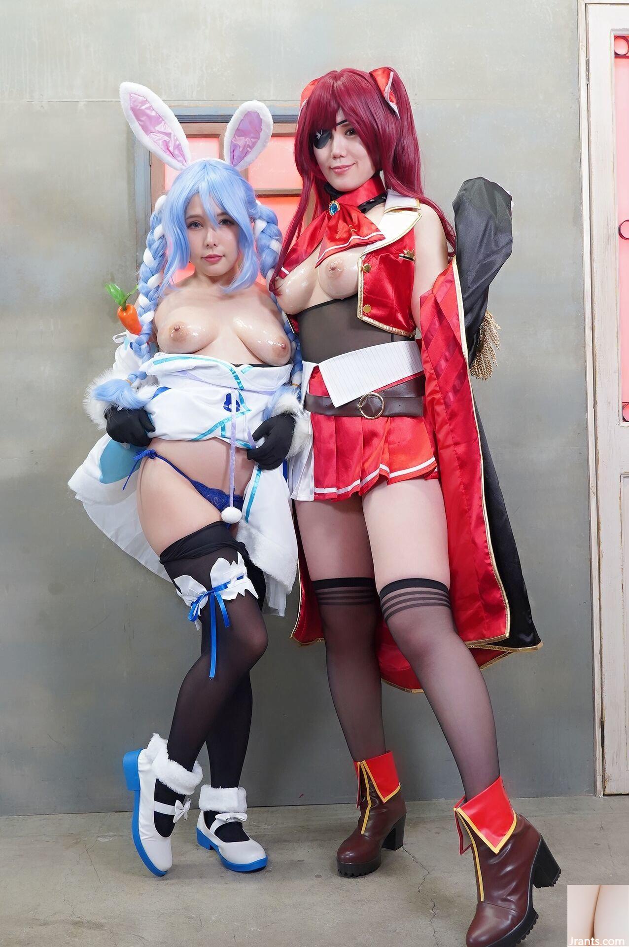 Double Big Breasts Nuruteka Oil Covered Harem 3P Sex (Ho〇 Live Hojo Marin & Usada Pekora) - Ảnh 31