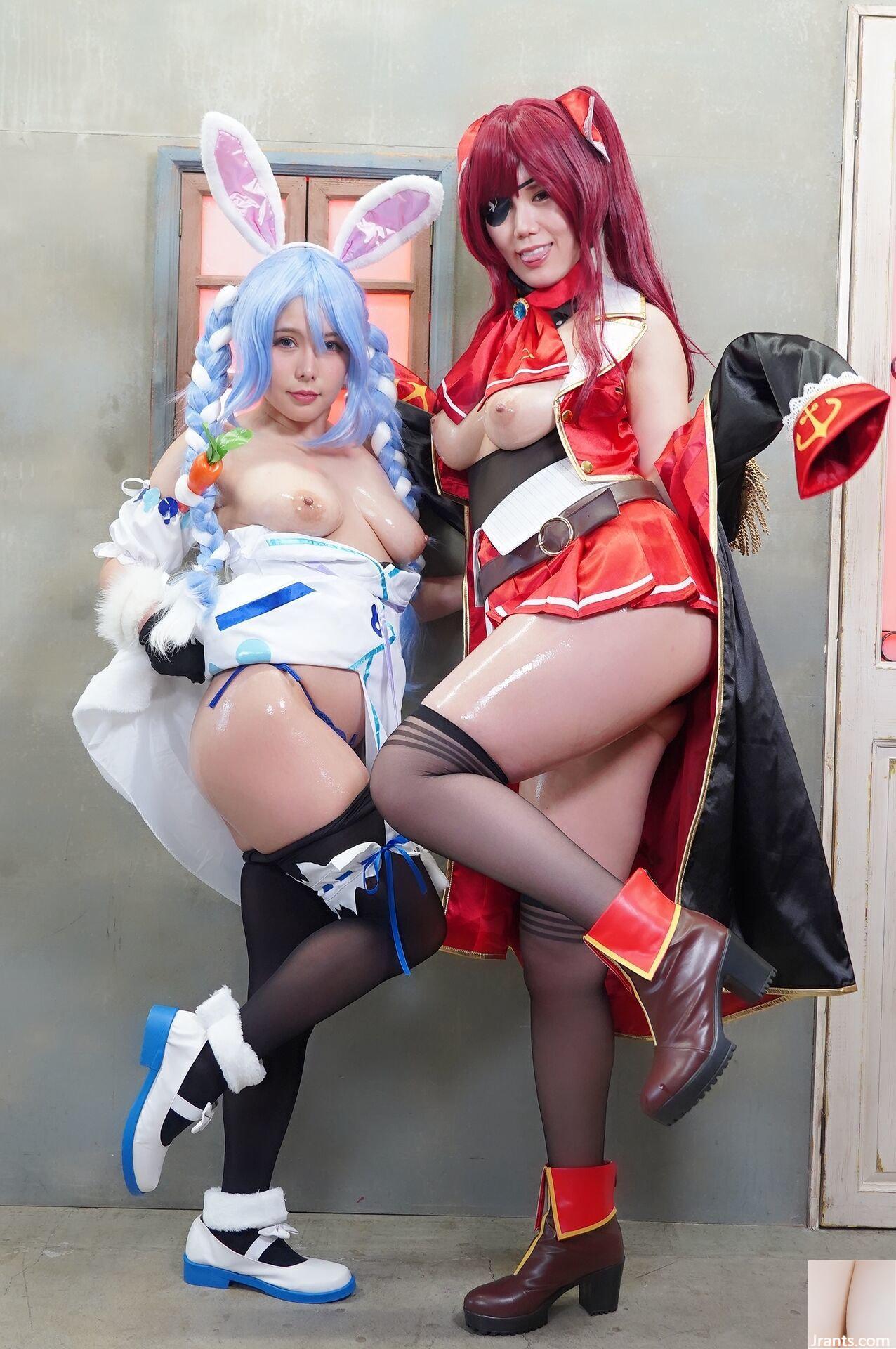 Double Big Breasts Nuruteka Oil Covered Harem 3P Sex (Ho〇 Live Hojo Marin & Usada Pekora) - Ảnh 33