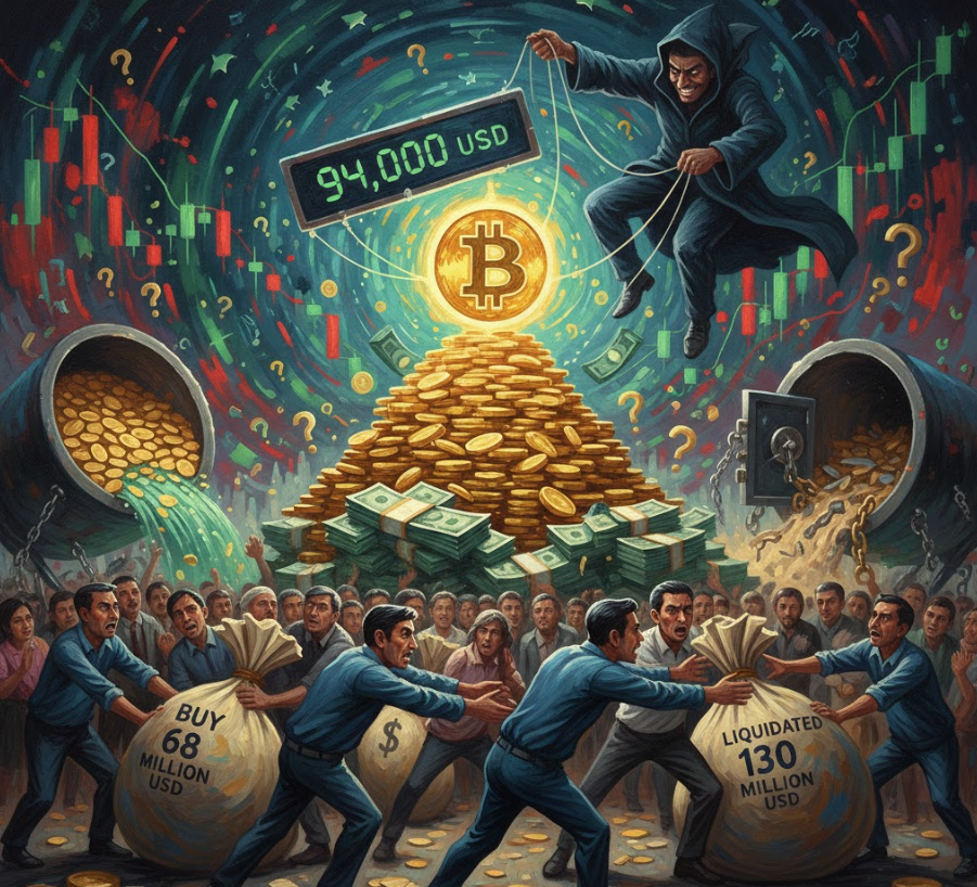 Mua vào 68 triệu đô la, thanh lý 130 triệu đô la: Liệu Bitcoin tăng lên 94.000 đô la có phải là thao túng?