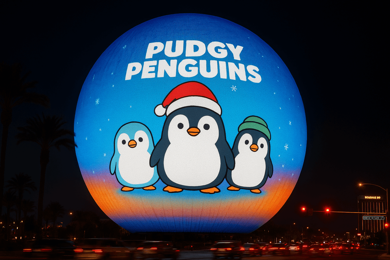Pudgy Penguins mang các nhân vật NFT đến Las Vegas Sphere trong dịp Giáng sinh