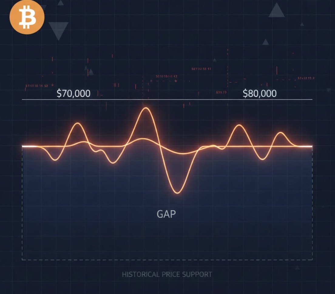 Vùng 70.000 – 80.000 USD của Bitcoin lộ khoảng trống trong hỗ trợ giá lịch sử