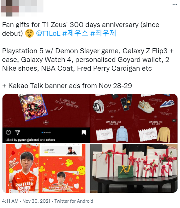 Fan T1 đu idol không kém gì fan Kpop: Zeus được tặng quà hàng trăm triệu, Chủ tịch Faker vô đối - Ảnh 3.