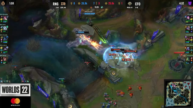 Pha xử lý của Ming giúp RNG hủy diệt toàn bộ đội hình CFO - nguồn: YouTube LoL Esports