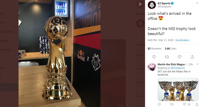 G2 Esports ăn mừng vì nhận cúp MSI xịn, ngay lập tức bị T1 phản pháo rằng ít thế mà cũng khoe - Ảnh 2.