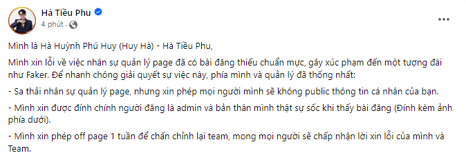 Hà Tiều Phu động chạm chuyện nhạy cảm của Faker, bài xin lỗi như 