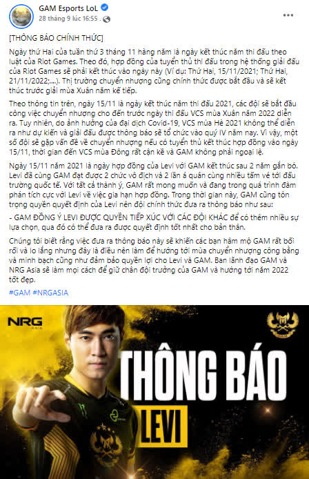 GAM Esports công bố tân binh đầu tiên đến từ VCSB, tương lai của Levi sẽ ra sao? - Ảnh 3.