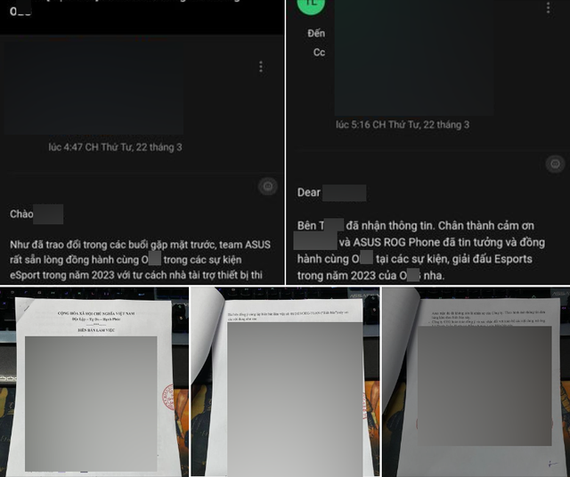 Hình ảnh liên quan đến email và hợp đồng hợp tác giữa vị BLV và bên phía ASUS