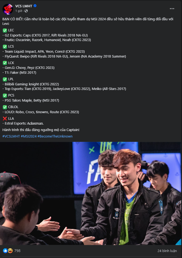 VCS thống kê gần như tất cả các đội tại MSI 2024 đều có thành viên từng đối đầu với Levi ít nhất 1 lần