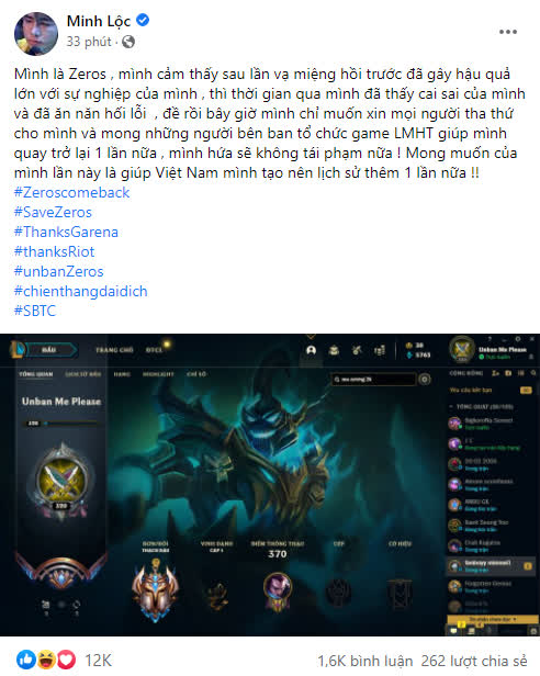 Zeros tha thiết bày tỏ mong muốn được quay trở lại VCS, fan hỏi ngược vinh danh cấp 1 mà đòi unban? - Ảnh 2.