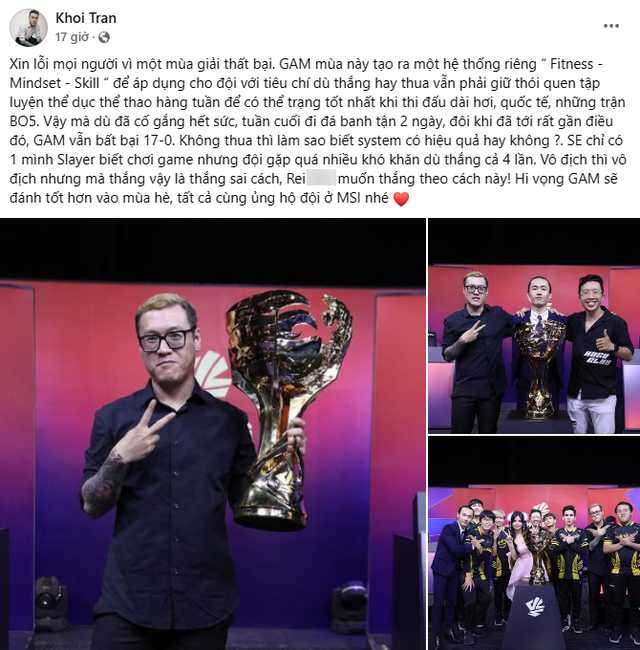 HLV Rei của GAM khẳng định đây không phải cách thắng mà ông mong chờ - nguồn: Facebook NV