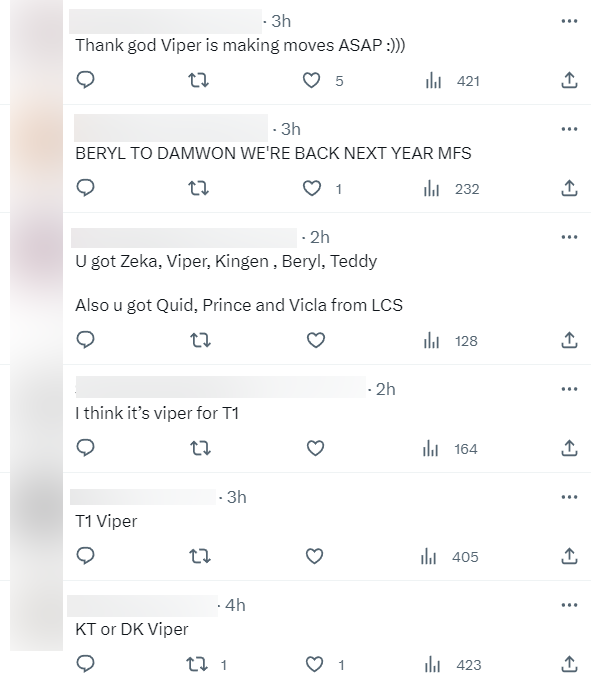 Cộng đồng đổ dồn sự chú ý chủ yếu cho BeryL và Viper