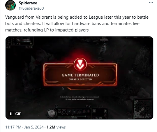 Theo Spideraxe cho biết Vanguard sẽ phát hiện, xử lý ngay các tài khoản vi phạm, kết thúc trận và trả LP  cho những người không liên quan