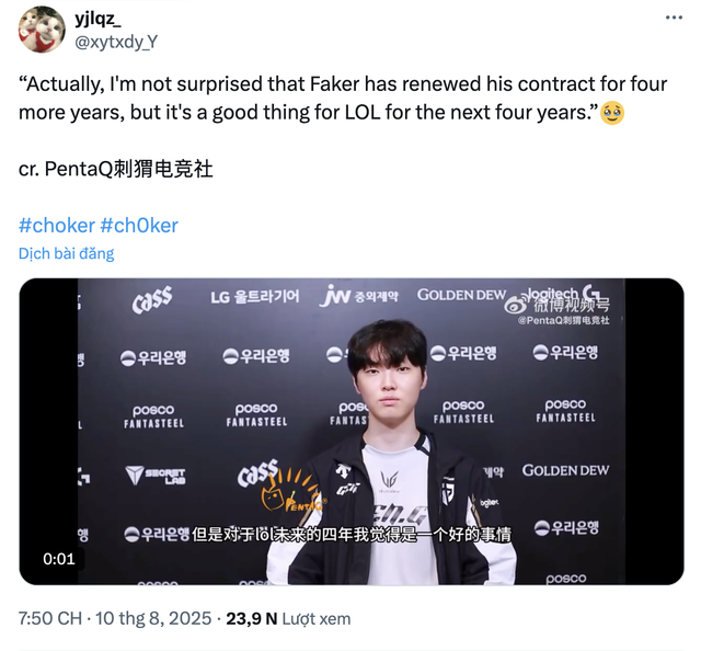 Chovy lần đầu lên tiếng việc Faker gia hạn hợp đồng với T1- Ảnh 1.