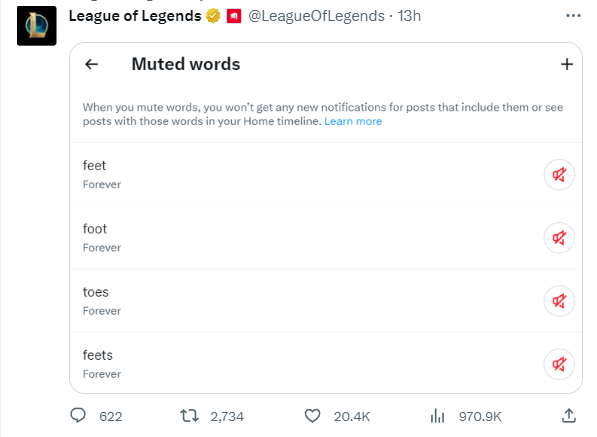 Riot bổ sung loạt từ khóa cấm trên Twitter chính chủ