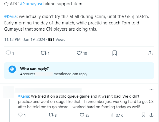 Keria thừa nhận họ chưa có cơ hội nào tập luyện lối chơi này trước đó, chỉ dùng trong rank và Gen.G là đội chuyên nghiệp đầu tiên chứng kiến T1 áp dụng meta Bản Đồ Thế Giới