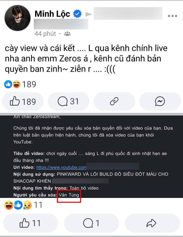 Zeros có bài đăng ngụ ý Văn Tùng đánh bản quyền khiến kênh YouTube của mình 
