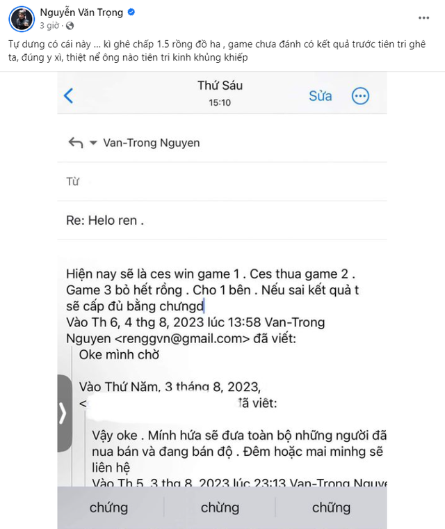 Bài đăng mới nhất của HLV Ren và chỉ đích danh CES