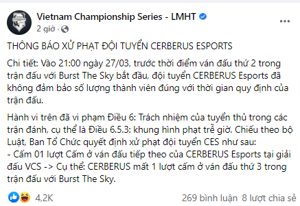 Nhà ĐKVĐ VCS - CES cũng phải nhận thông báo xử phạt, cộng đồng ngán ngẩm vì sự thiếu chuyên nghiệp - Ảnh 1.