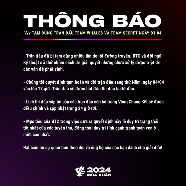 BTC VCS thông báo sẽ đánh lại từ đầu