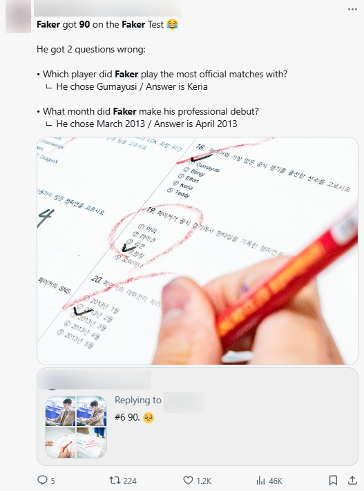 Hai câu hỏi mà Faker sai là 