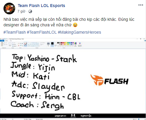 Team Flash - Vựa muối mới của LMHT Việt: Công bố đội hình bằng... Paint, hóng hớt khắp mọi miền quê - Ảnh 1. Team Flash - Vựa muối mới của LMHT Việt: Công bố đội hình bằng... Paint, hóng hớt khắp mọi miền quê - Ảnh 1.