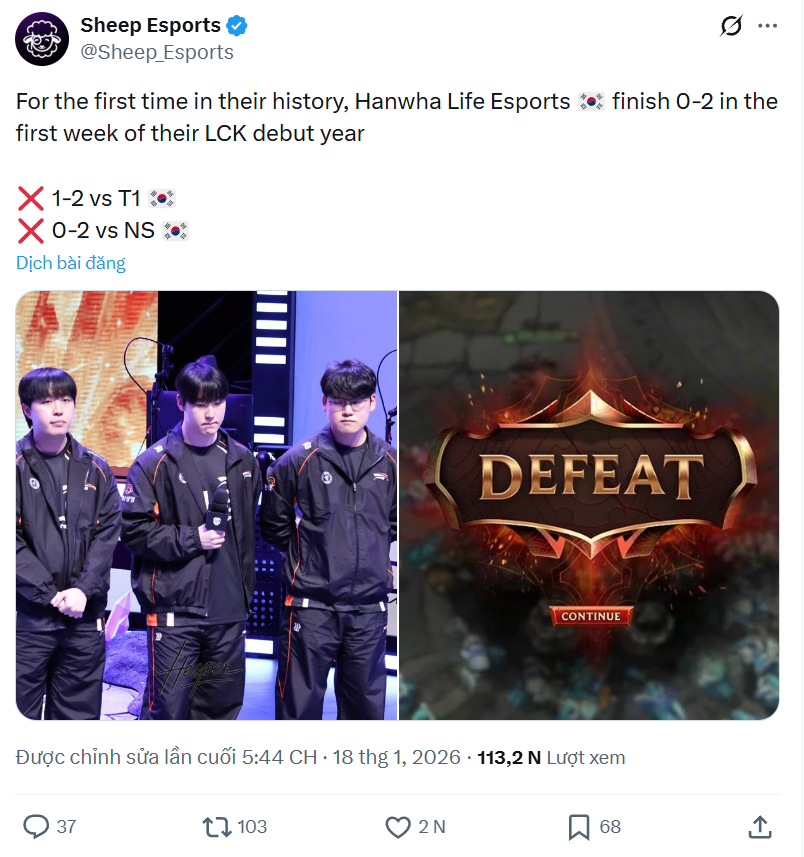 HLE lập luôn thành tích "đáng quên" sau tuần đầu LCK Cup 2026- Ảnh 1. HLE lập luôn thành tích "đáng quên" sau tuần đầu LCK Cup 2026- Ảnh 1.