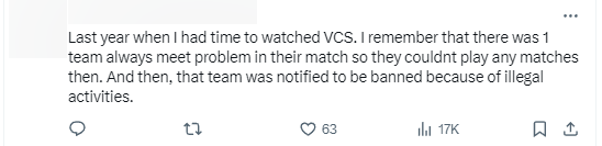 Một khán giả nhắc đến VCS và trường hợp "lỗi kỹ thuật" liên tục của SE hồi Mùa Hè năm ngoái