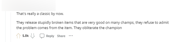 "Điều đó quá kinh điển rồi. Những trang bị mạnh quá mức này rất tốt cho nhiều tướng. Và họ cảm thấy vấn đề từ các trang bị. Nhưng họ lại giảm sức mạnh tướng"
