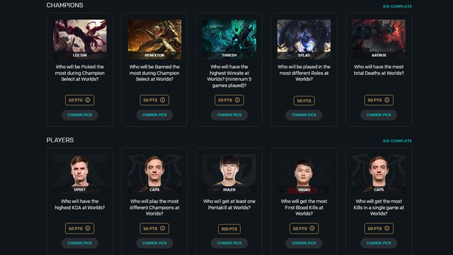 Sự kiện Pick'Ems chỉ có tại giải đấu CKTG - nguồn: LoL Esports