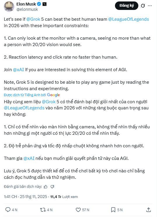 Elon Musk hé lộ ý tưởng LMHT kết hợp AI, cộng đồng nhắc T1- Ảnh 2. Elon Musk hé lộ ý tưởng LMHT kết hợp AI, cộng đồng nhắc T1- Ảnh 2.