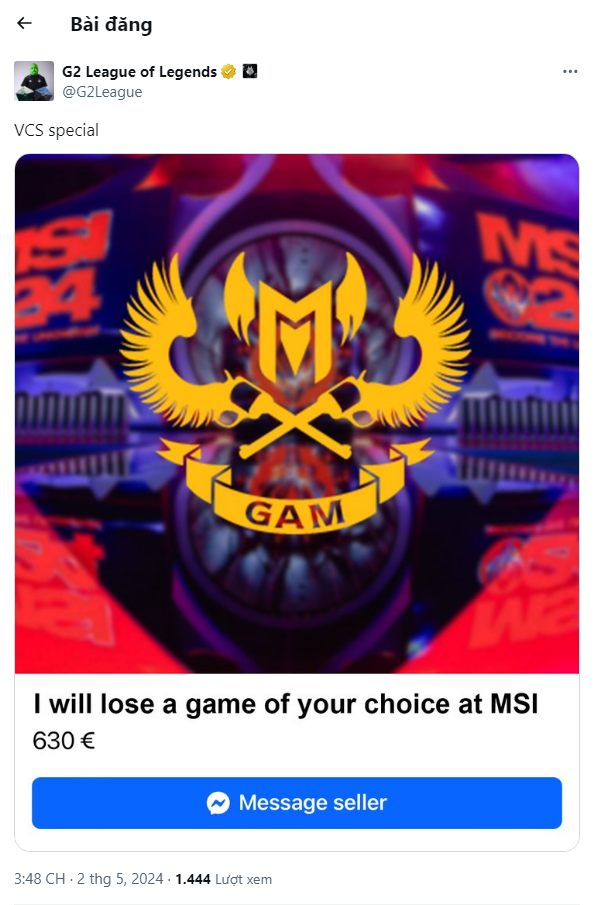 Bài đăng từng gây tranh cãi của G2 liên quan vụ dàn xếp tỉ số của VCS