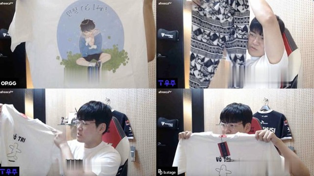 Gumayusi khoe áo được fan Việt Nam tặng trên stream