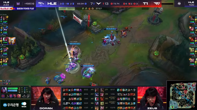 Twisted Fate của Zeus không có nhiều tác dụng về cuối ván 1 và khiến T1 gặp khó khi giao tranh tổng