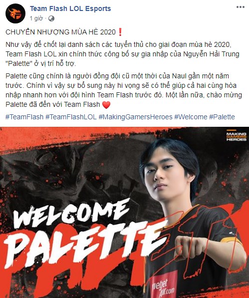 Team Flash chính thức có được Palette, game thủ Việt lo lắng cho VCS - chơi 1 mình đi ai chơi lại - Ảnh 1.