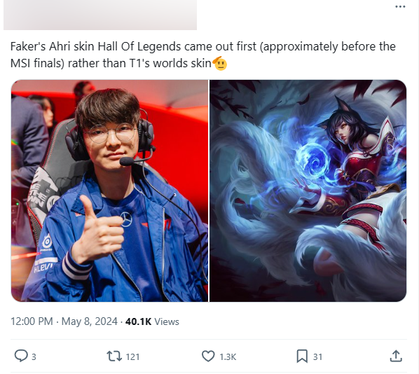 Có thông tin skin Hall of Fame của Faker sẽ đến trước trận chung kết MSI 2024