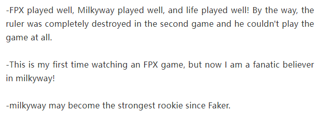 Khán giả LPL dành rất nhiều lời tán dương cho Milkyway