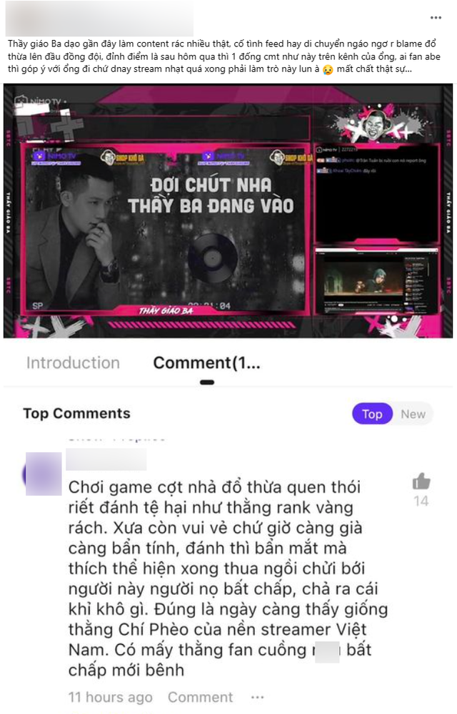 Một số ý kiến lên án nam streamer blame đồng đội để tạo content