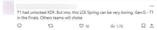 "T1 đã mở khóa KDF. Nhưng theo tôi, LCK Mùa Xuân sẽ rất chán. Gen.G - T1 tại trận chung kết. Các đội khác đều không ổn định"