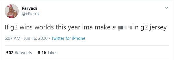 LMHT: Fan nữ nóng bỏng của G2 Esports lại tuyên bố chiêu đãi content người lớn nếu G2 Esports vô địch CKTG - Ảnh 1.