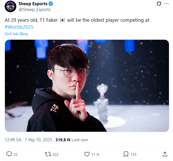 Faker là tuyển thủ lớn tuổi nhất tham dự CKTG 2025 Faker là tuyển thủ lớn tuổi nhất tham dự CKTG 2025