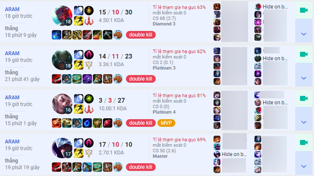 Nhưng người hâm mộ phát hiện anh đã bắt đầu chơi ARAM lại từ ngày 18/07 vừa qua