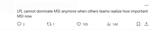 "LPL sẽ không thể thống trị MSI thêm nữa khi các đội khác bắt đầu nhận ra tầm quan trọng của giải đấu này"