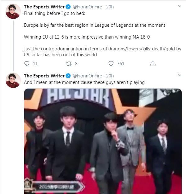 Phóng viên ESPN: Cloud 9 là đội mạnh nhất chẳng qua vì Invictus Gaming và giải LPL không thi đấu - Ảnh 2. Phóng viên ESPN: Cloud 9 là đội mạnh nhất chẳng qua vì Invictus Gaming và giải LPL không thi đấu - Ảnh 2.