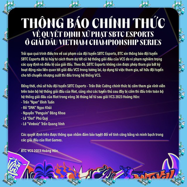 Án phạt của BTC VCS và Riot kết thúc thương hiệu SBTC Esports mà Thầy Giáo Ba dày công sáng lập