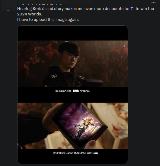 Khán giả đặt mục tiêu cho T1 phải "vô địch CKTG 2024 để Keria có thể sở hữu skin Lux"